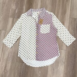 NWT Boutique Mixed Print Pattern Boho Button Down Blouse Womens Size Small S